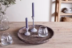 Nyati Mango Wood Etched Round Tray - Dark