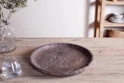 Nyati Mango Wood Etched Round Tray - Dark