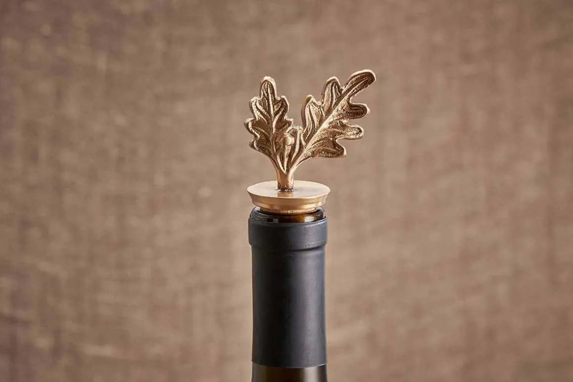 Oak Leaf Brass Bottle Stopper