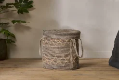 Padla Cotton & Jute Laundry Basket - Black & Natural
