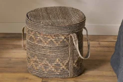 Padla Cotton & Jute Laundry Basket - Black & Natural