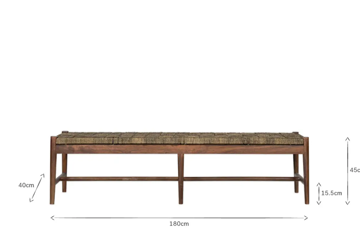 Raunak Acacia Woven Bench - Washed Walnut