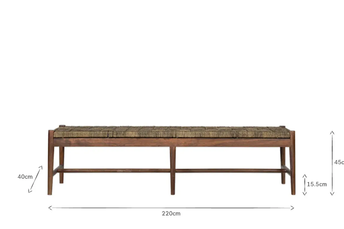 Raunak Acacia Woven Bench - Washed Walnut