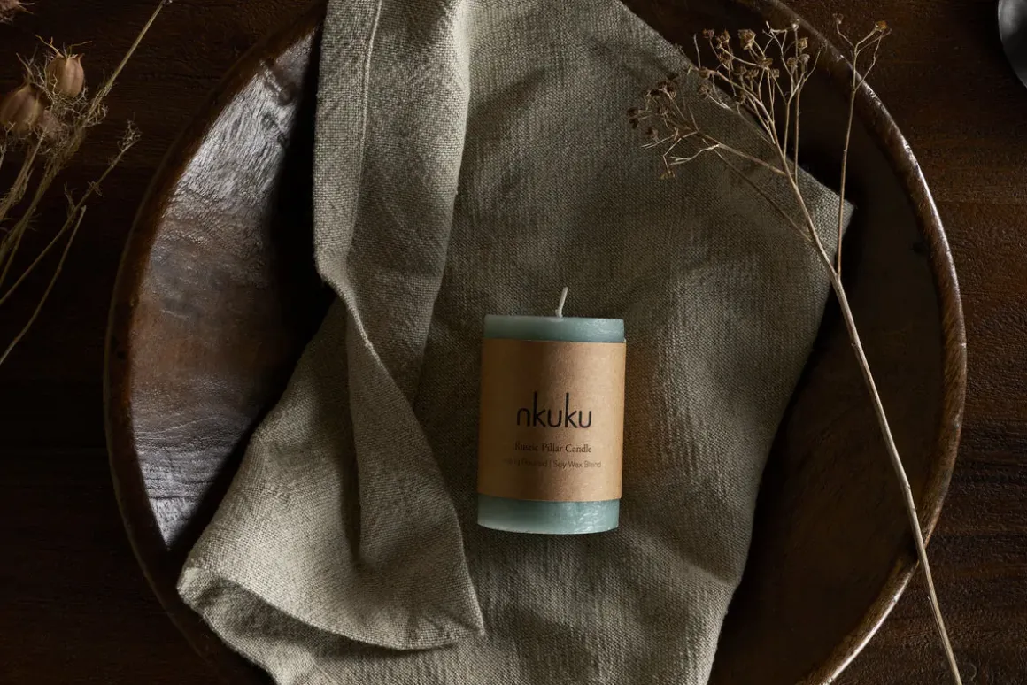 Rustic Soy Blend Mini Pillar Candle - Sage Green