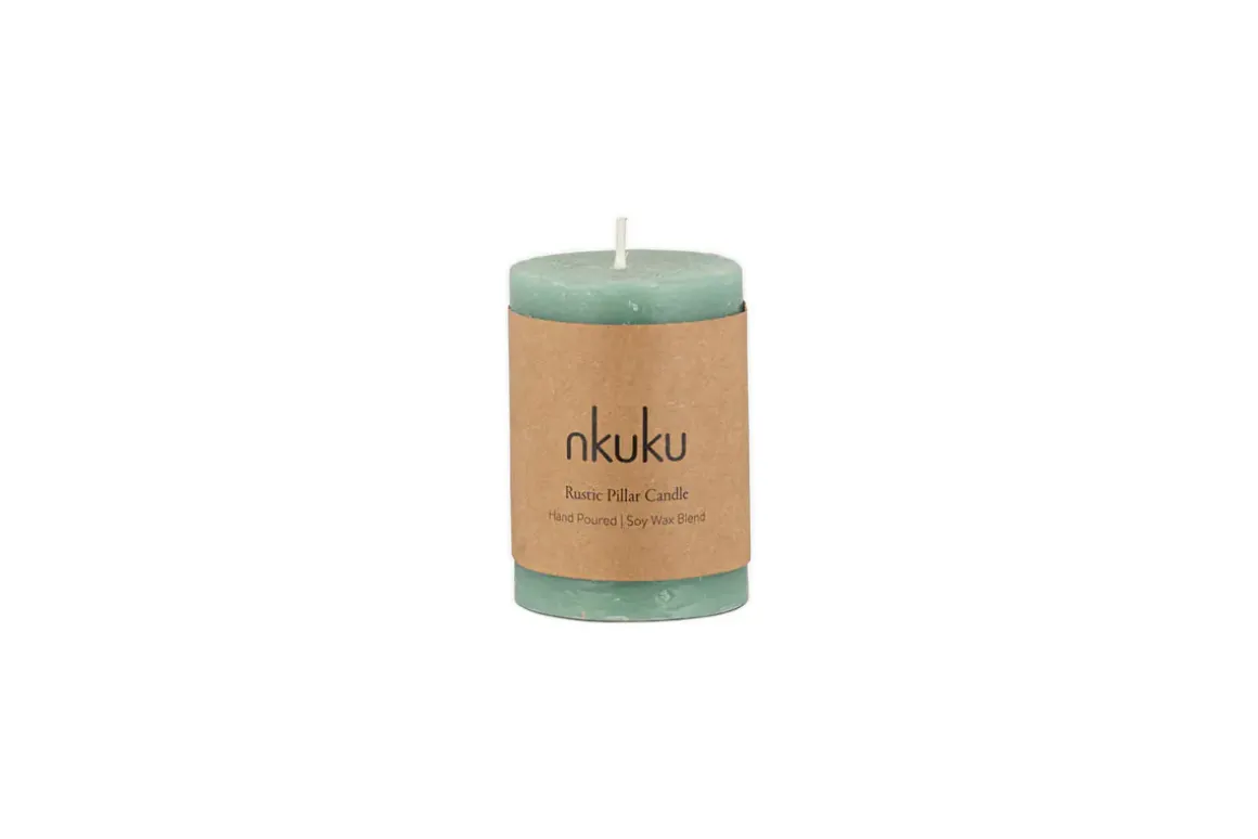 Rustic Soy Blend Mini Pillar Candle - Sage Green