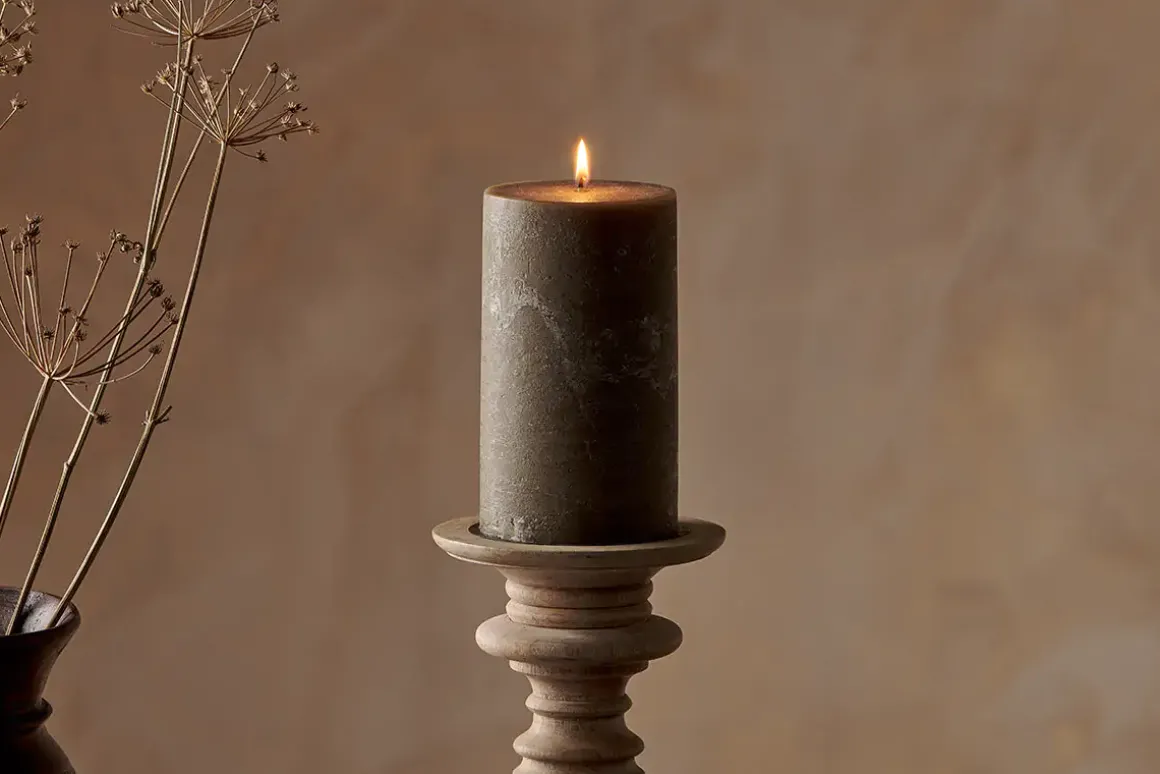 Rustic Soy Blend Pillar Candle - Olive Green - Large