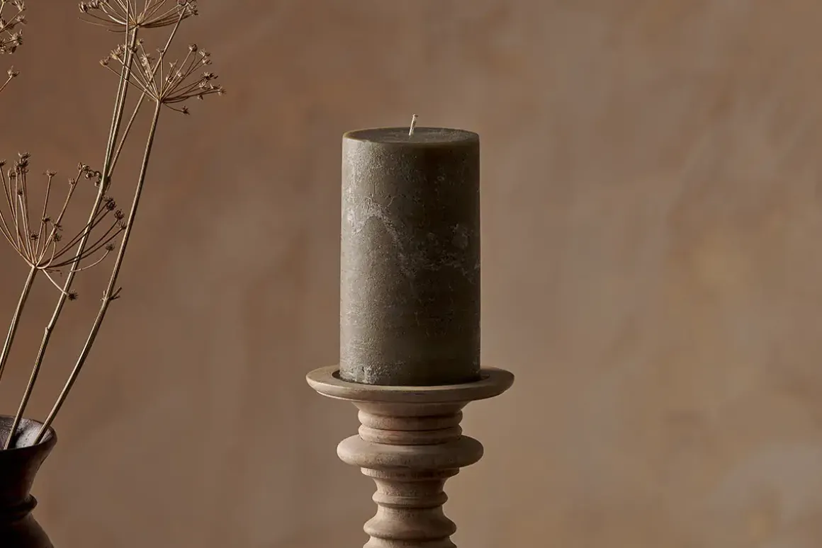 Rustic Soy Blend Pillar Candle - Olive Green - Large