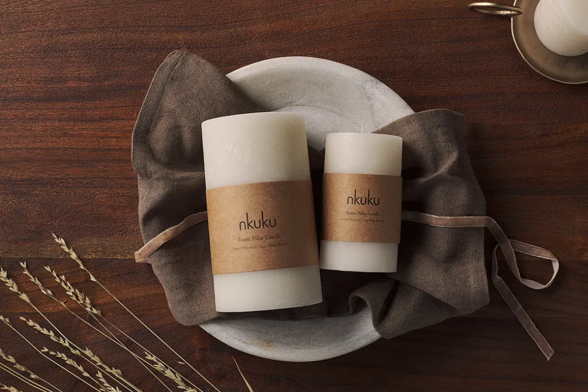 Rustic Soy Blend Pillar Candle - White - Large