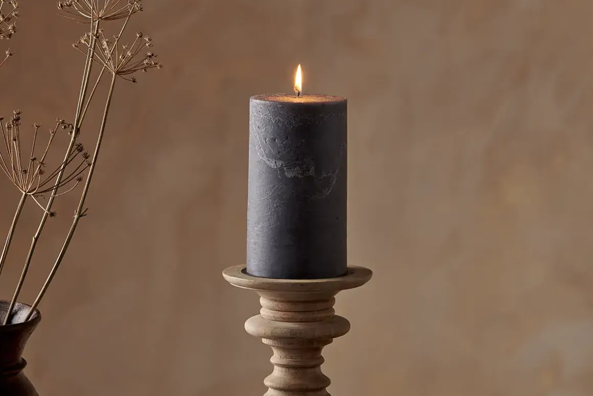 Rustic Soy Blend Pillar Candle - Charcoal - Large
