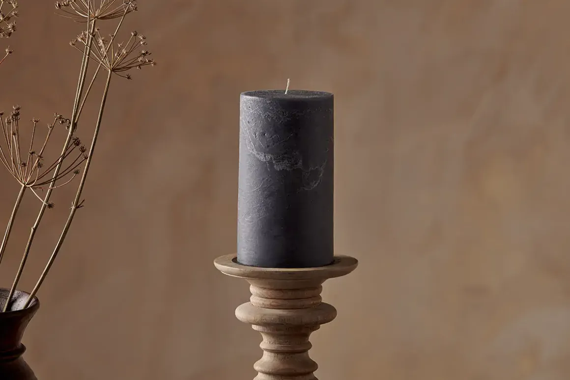 Rustic Soy Blend Pillar Candle - Charcoal - Large