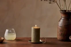 Rustic Soy Blend Pillar Candle - Olive Green - Small