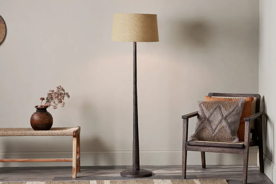 Sahar Mango Wood Floor Lamp - Dark Stain