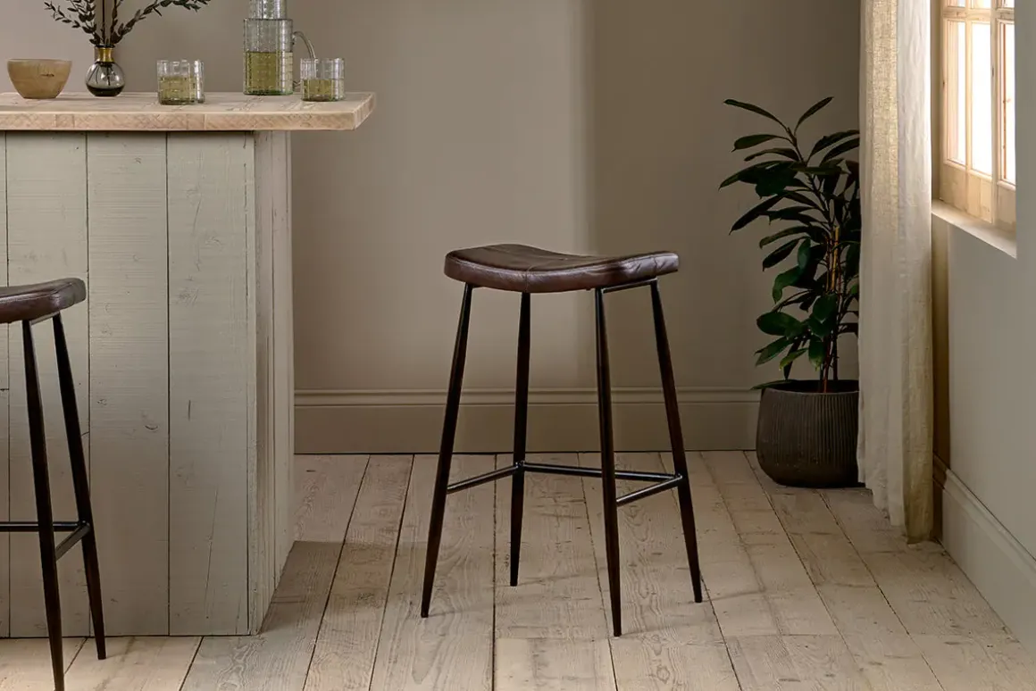 Samaira Leather Counter Stool - Dark Brown