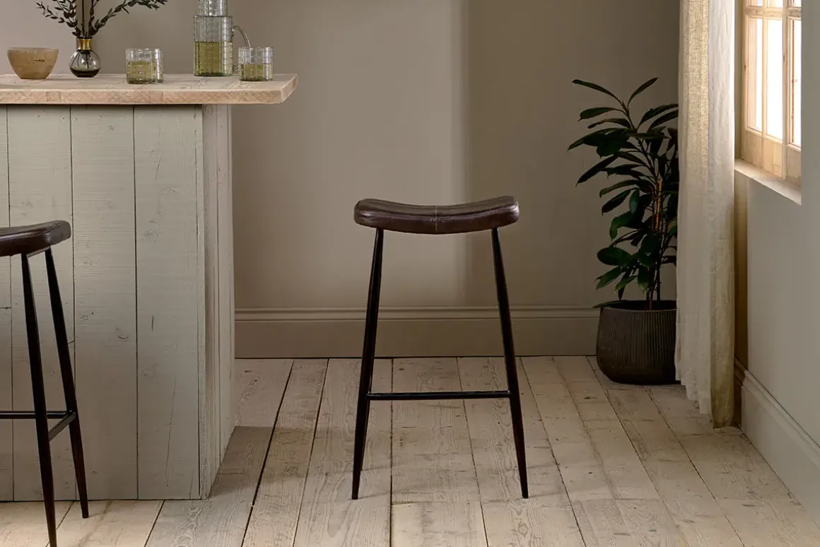 Samaira Leather Counter Stool - Dark Brown