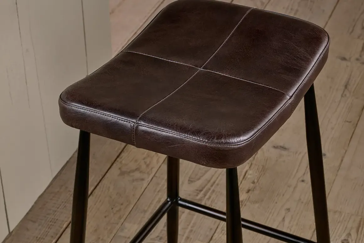 Samaira Leather Counter Stool - Dark Brown