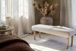 Sanja Stripe Upholstered Bench - Grey