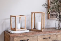 Sanora Mango Wood Lantern - Natural