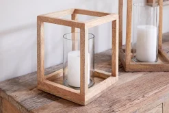Sanora Mango Wood Lantern - Natural