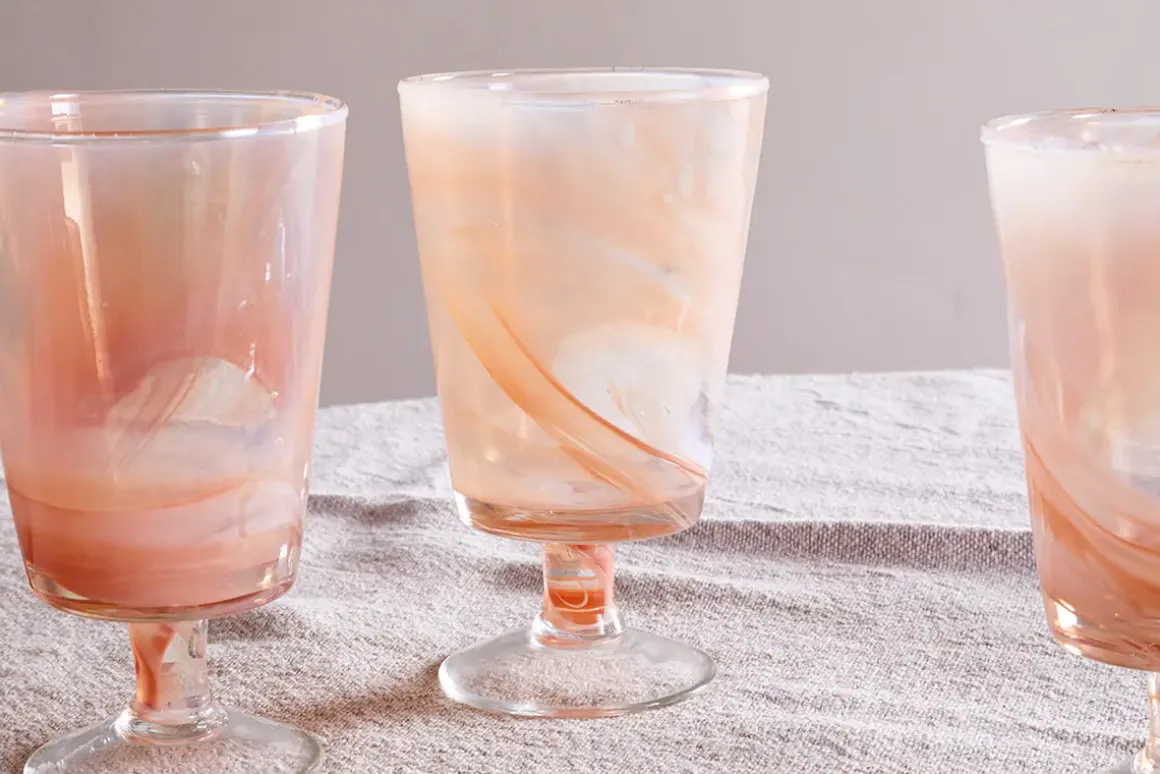 Shirali Marble Swirl Wine Glass - Apricot - (Set of 4)