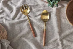 Soni Salad Servers - Gold & Acacia (Set of 2)