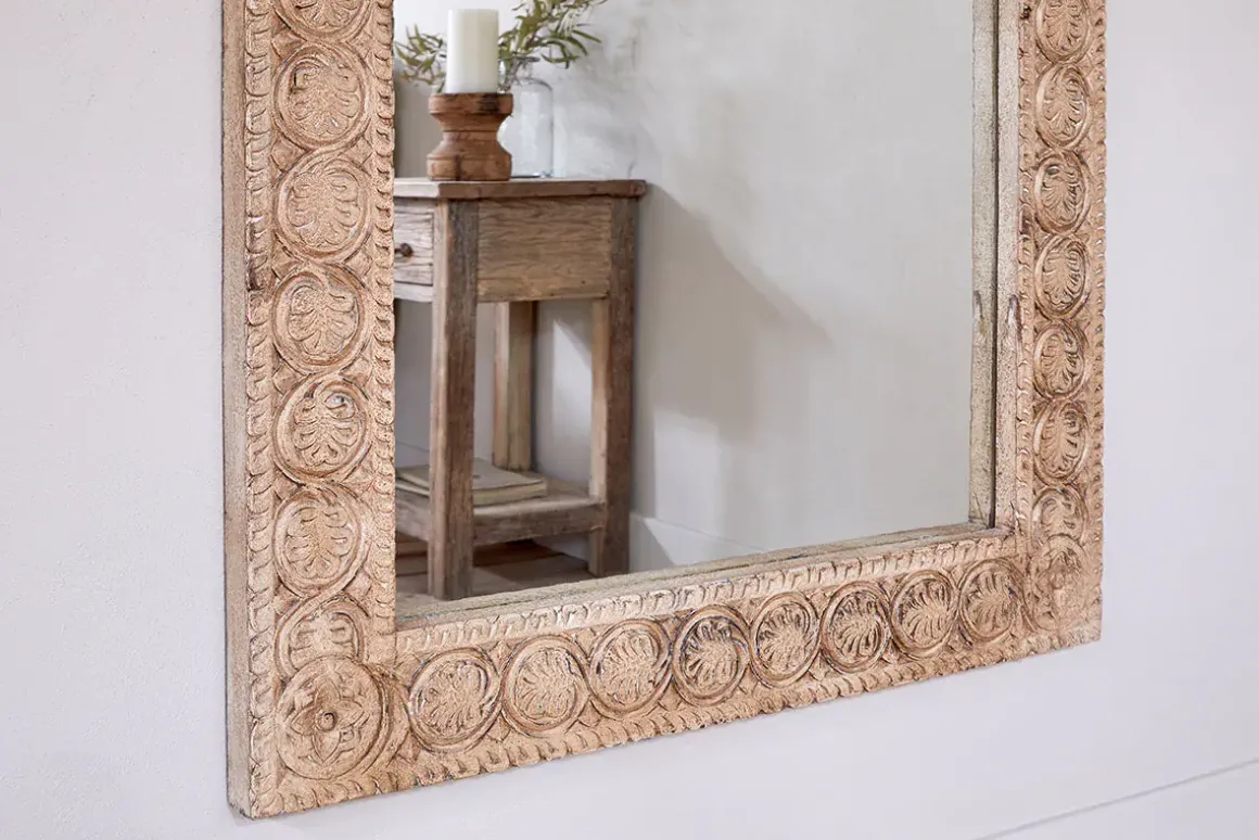 Tannir Carved Mango Wood Mirror - Natural