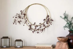 Tanu Layered Mango Wood Beaded Wreath - Brass & Ruby