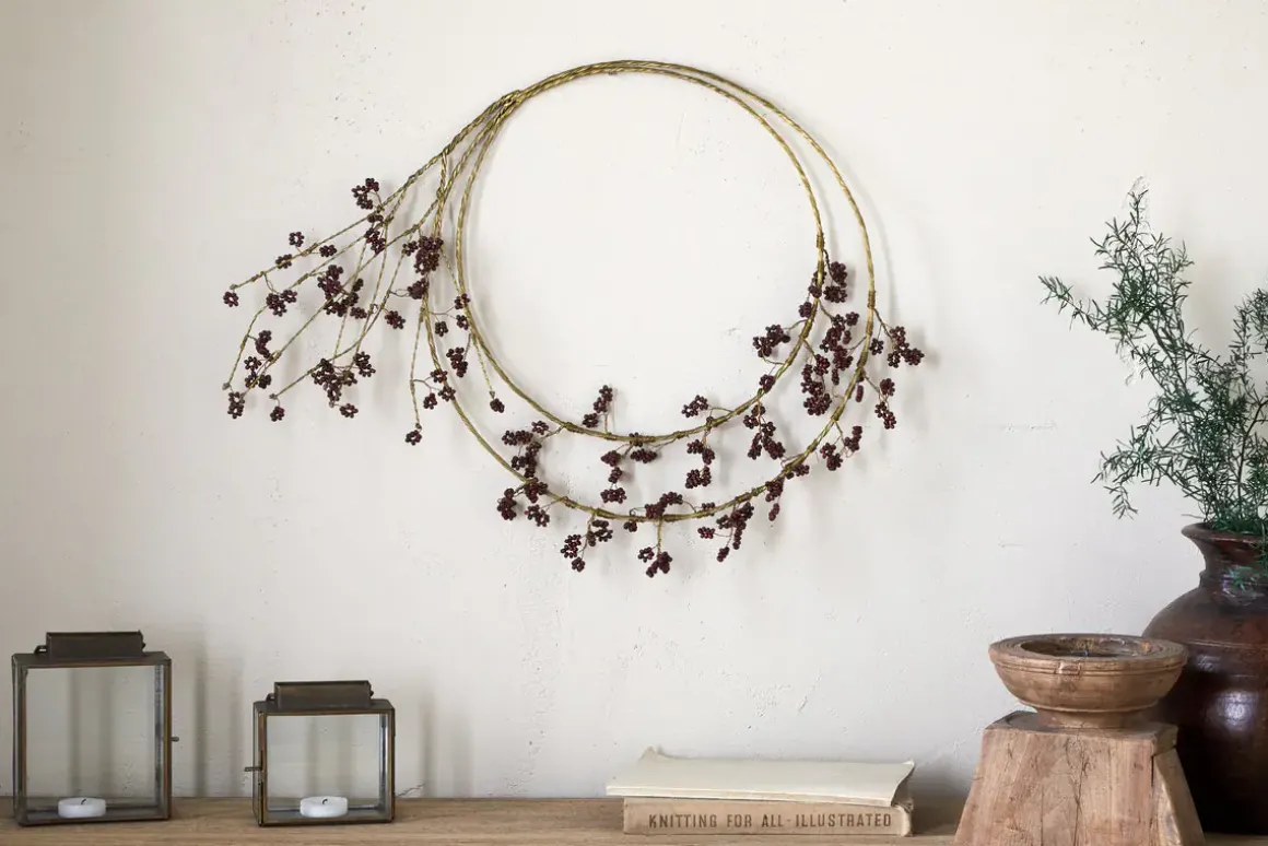 Tanu Layered Mango Wood Beaded Wreath - Brass & Ruby