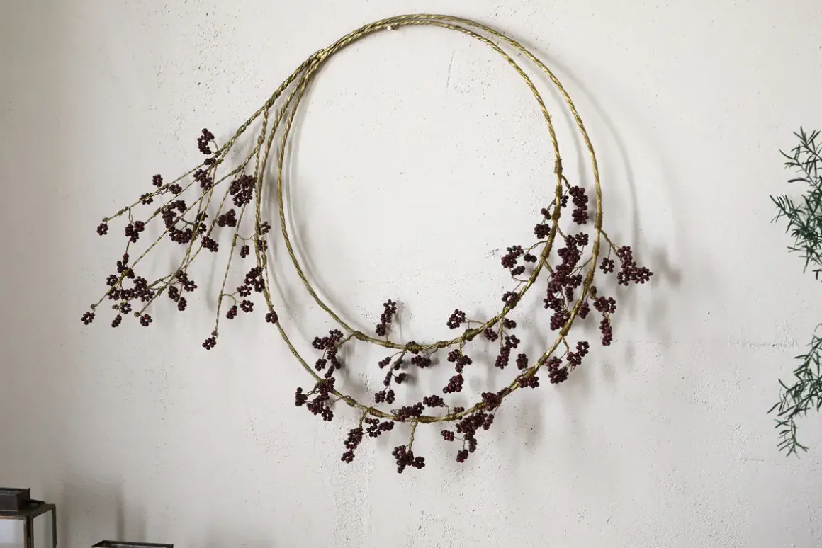 Tanu Layered Mango Wood Beaded Wreath - Brass & Ruby