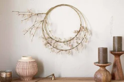 Tanu Layered Mango Wood Beaded Wreath - Brass & Natural