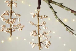 Tanu Mango Wood Beaded Baubles - Brass & Natural (Set of 3)