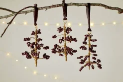 Tanu Mango Wood Beaded Baubles - Brass & Ruby (Set of 3)