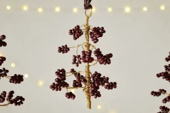 Tanu Mango Wood Beaded Baubles - Brass & Ruby (Set of 3)