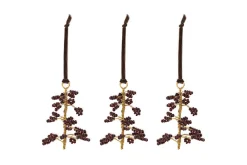 Tanu Mango Wood Beaded Baubles - Brass & Ruby (Set of 3)