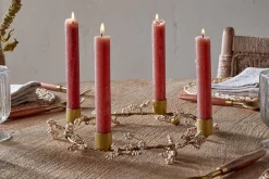 Tanu Mango Wood Beaded Candle Holder - Brass & Natural