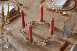 Tanu Mango Wood Beaded Candle Holder - Brass & Natural