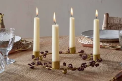 Tanu Mango Wood Beaded Candle Holder - Brass & Ruby