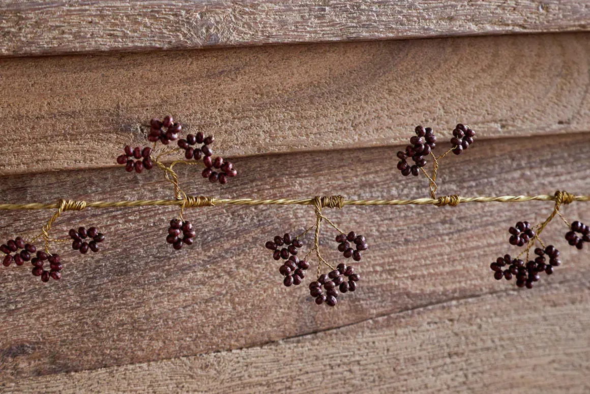 Tanu Mango Wood Beaded Garland - Brass & Ruby