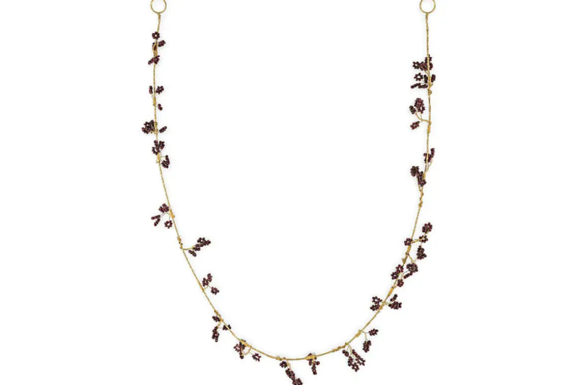 Tanu Mango Wood Beaded Garland - Brass & Ruby