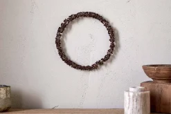 Tanu Mango Wood Beaded Wreath - Brass & Ruby