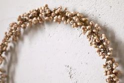 Tanu Mango Wood Beaded Wreath - Brass & Natural