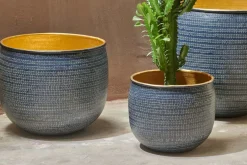 Tembesi Etched Planter - Antique Black & Brass