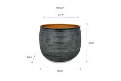 Tembesi Etched Planter - Antique Black & Brass