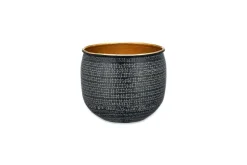 Tembesi Etched Planter - Antique Black & Brass