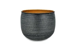 Tembesi Etched Planter - Antique Black & Brass