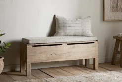 Teni Reclaimed Wood Storage Bench with Upholstered Linen Cushion - Natural
