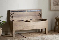Teni Reclaimed Wood Storage Bench with Upholstered Linen Cushion - Natural