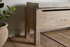 Teni Reclaimed Wood Storage Bench with Upholstered Linen Cushion - Natural