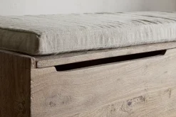 Teni Reclaimed Wood Storage Bench with Upholstered Linen Cushion - Natural