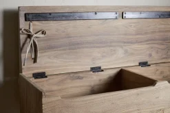 Teni Reclaimed Wood Storage Bench with Upholstered Linen Cushion - Natural