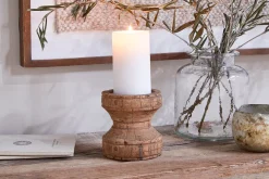 Thoko Reclaimed Round Candlestick - Dark Stain